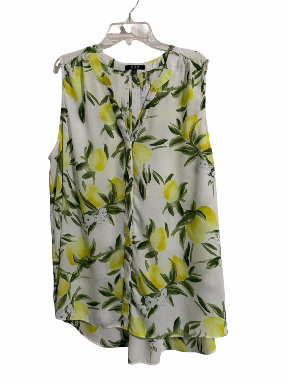 NYDJ Lemon Print Sleeveless V-Neck Blouse with button front - L